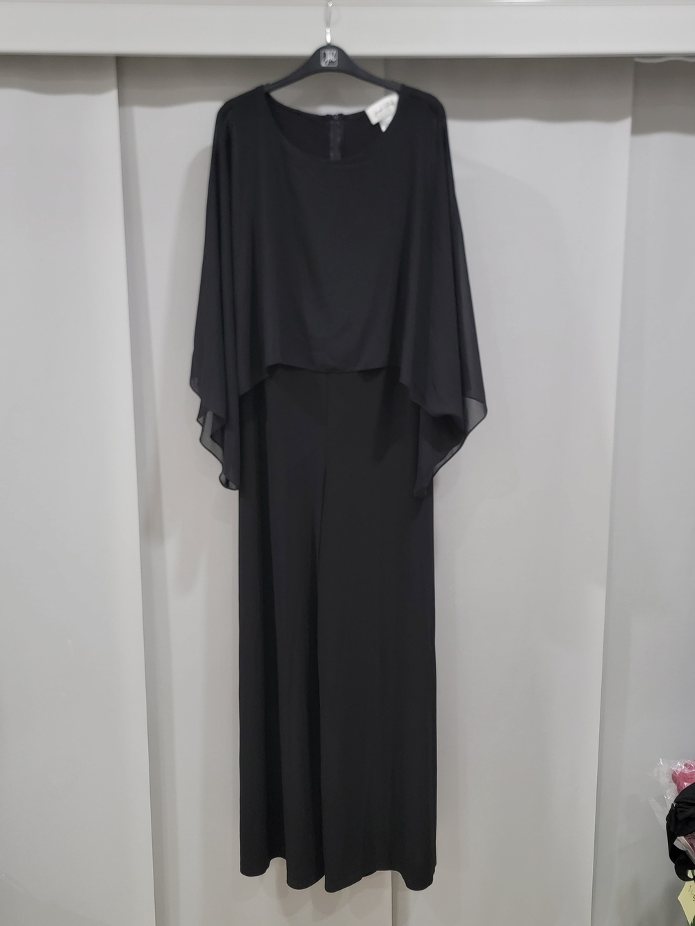 Joseph Ribkoff Black Long-Sleeve Wide-Leg Jumpsuit with Draped Overlay